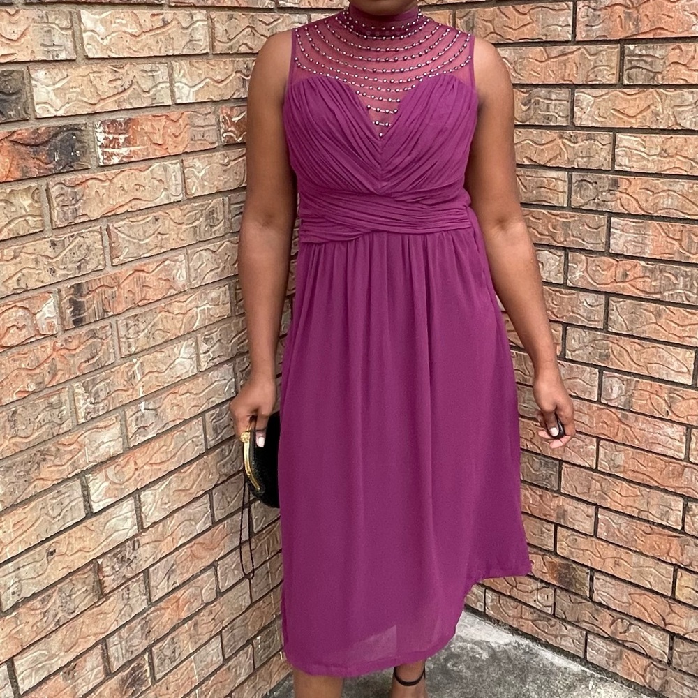 NWT Little Mistress Merlot Studded Midi Dress